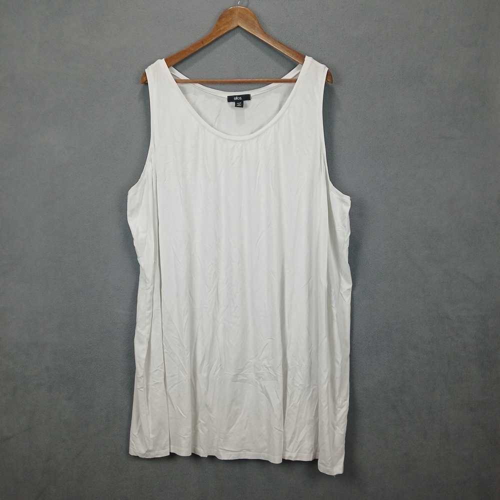 Ellos Tank Top Womens 4X (34/36)‎ White Cotton Stretch Scoop Neck Casual Workout